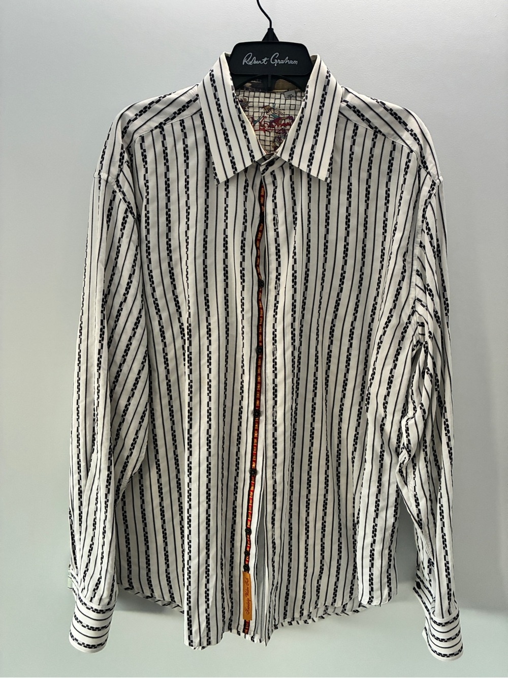 Robert Graham MUSCLE BEACH White Shirt with Black Vertical Stripes